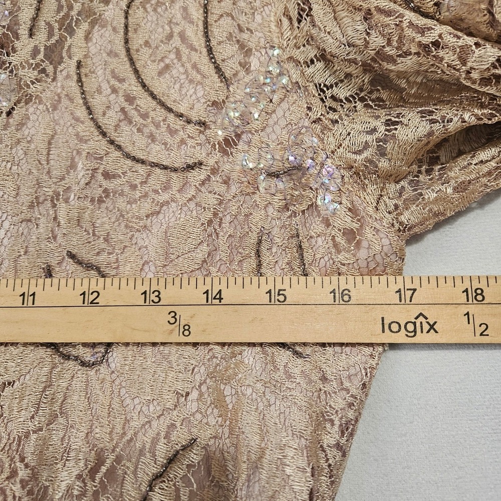 VTG Rina di Montella Lace Midi Dress 10 Champagne Sequin Beaded Cocktail Cottage - Picture 6 of 16